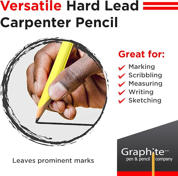 GRAPHITE Hard Lead Carpenter Pencil #2 Lumber Pencil (1) Pack of 12 PCS - Industrial Pencil Wood Flooring Marker for Wood Working Tools Marking & Concrete Marking - Neon Yellow