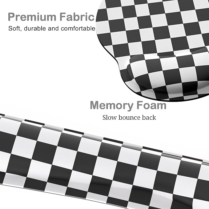 Ergonomic Mouse Pad with Wrist Rest and Keyboard Wrist Rest, Mousepad | Memory Foam Wrist Rest for Computer Keyboard, Pain Relief, Non-Slip Base, Mouse Pad Wrist Support for Gaming, Black Checkered