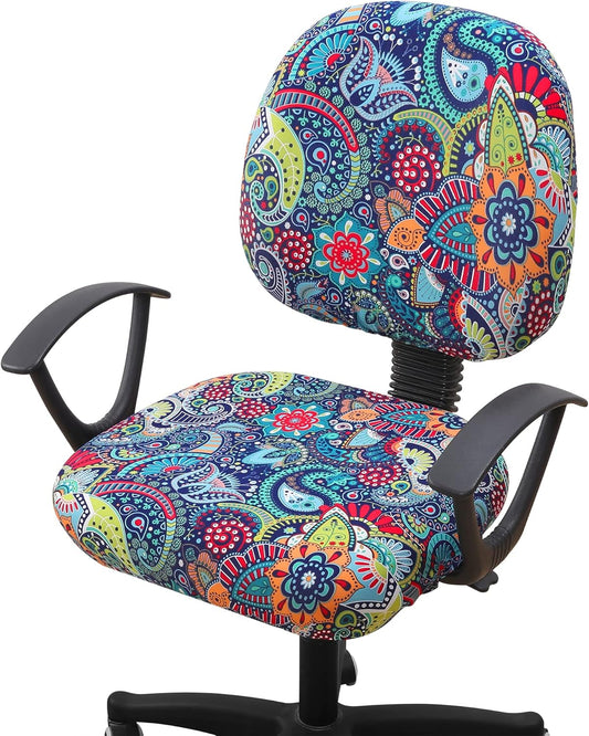 Smiry Stretch Printed Office Computer Chair Covers, Universal Washable Removable Desk Rotating Chair Slipcovers Protector, Seat + Backrest Cover - Blue Green