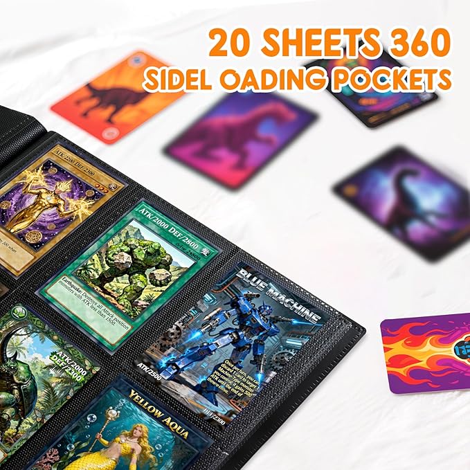 Trading Card Binder 9 Pocket, 360 Card Waterproof Folder with Side Loading Sleeves, Sturdy Card Collection Album for MTG, TCG, Game Cards & Sports Cards (1, Black)