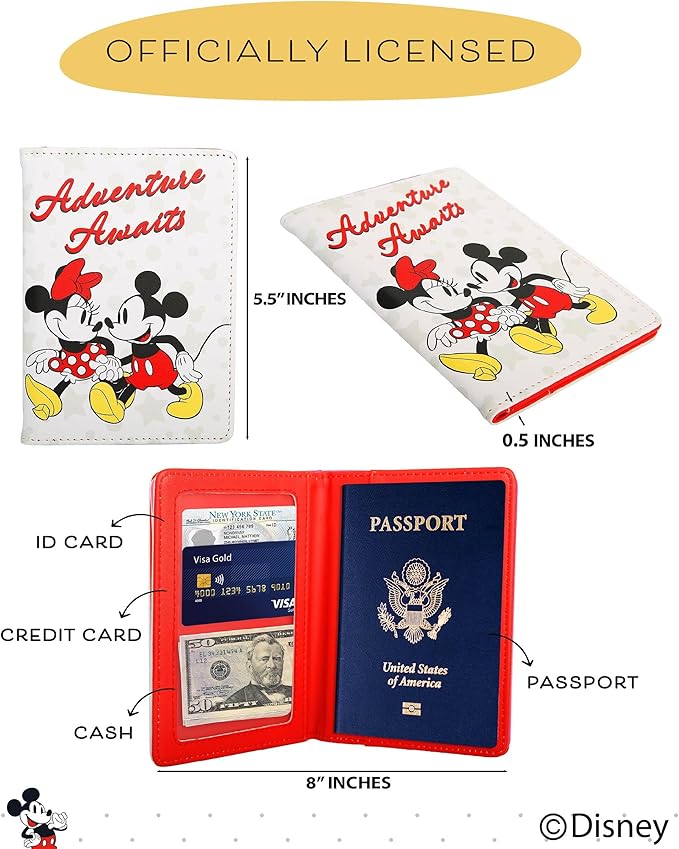 Disney Mickey & Minnie Mouse Passport Holder, Officially Licensed (Mm) | Passport Holder for Women, Travel Essentials for Women