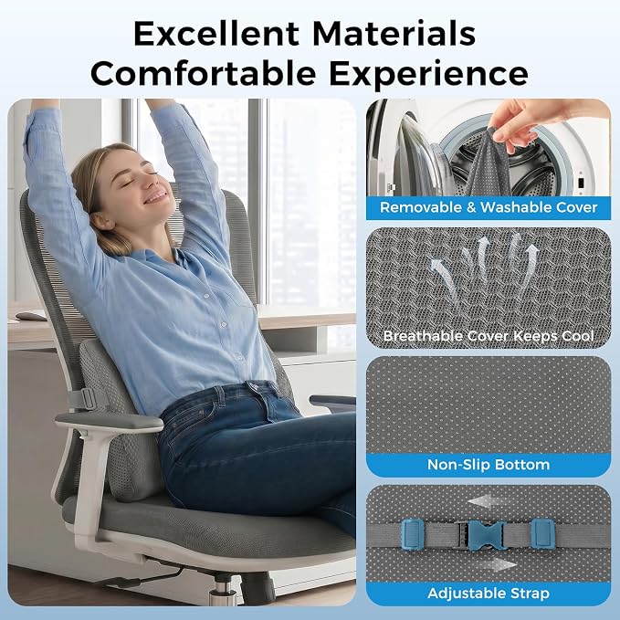 Lumbar Support Pillow for Car & Office Chair - High-Density Memory Foam Back Cushion for Sciatica & Lower Back Pain Relief - Non-Slip Support for Long Commutes & Desk Workers (3D Mesh Gray)