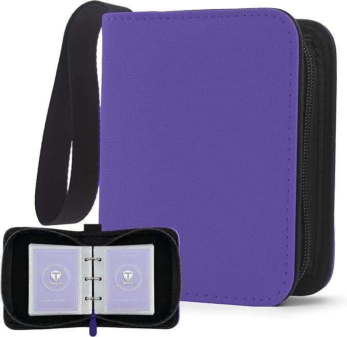1 Pocket Card Binder with Zipper, 100 Pockets Mini Trading Card Album, Premium PU Leather Single Card Binder, Small Display Folder for TCG & Sports Cards