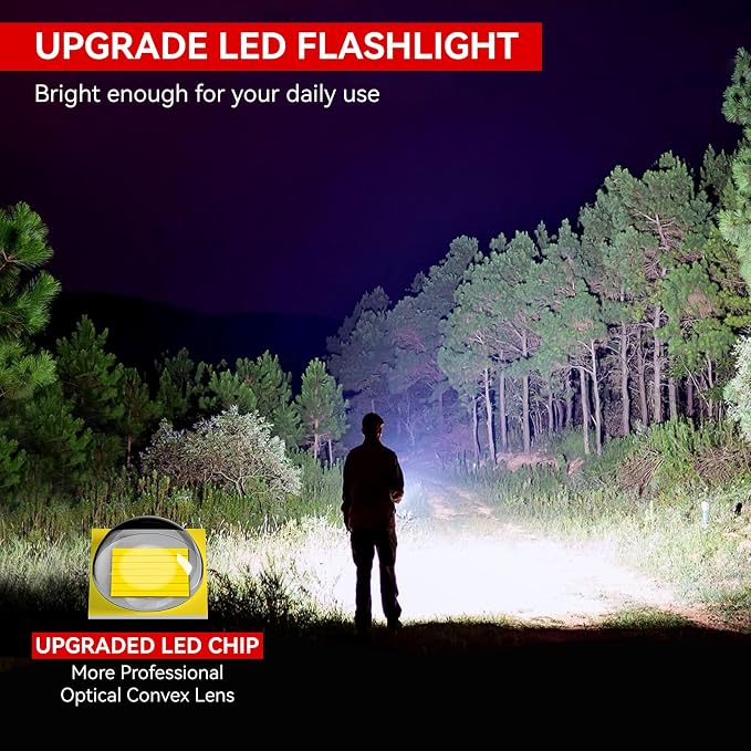 LETMY Tactical Flashlight - 2 Pack Bright Military Grade Flashlights High Lumens - Portable Handheld Flash Light, 5 Modes Zoomable Waterproof Flashlights for Home Emergency Camping- Red
