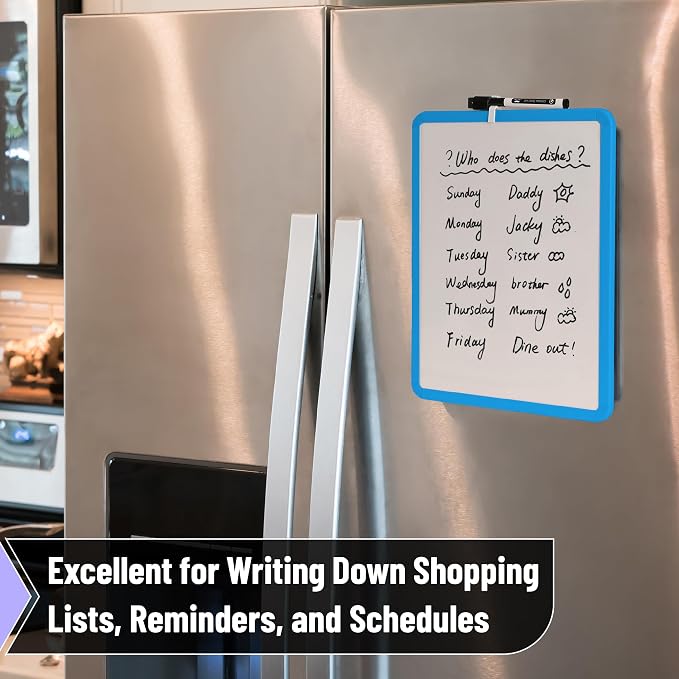 Mr. Pen- Dry Erase Board, 14” x 11” with a Black Dry Erase Marker | Blue Frame, Small Mini White Board for Students, Fridge, Wall, Locker, Includes Double Sided Tapes