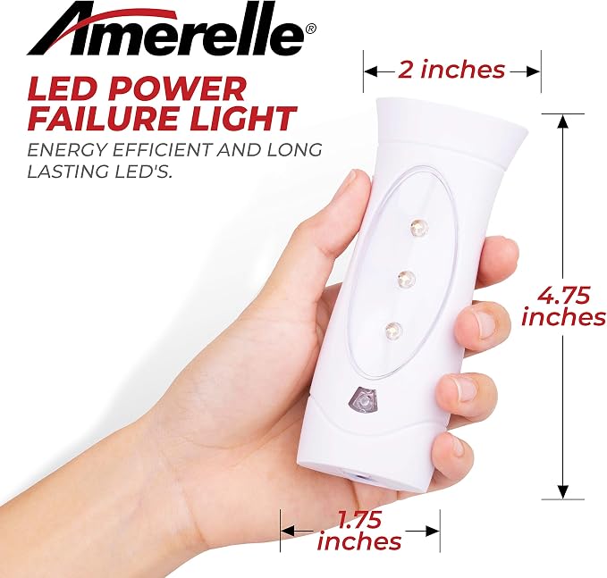 Amerelle LED Emergency Lights For Home Power Failure – Triple Function Power Failure Light and Plug In Flashlight Combo, With Rechargeable Battery – Be Snow Storm & Hurricane Ready (71134)