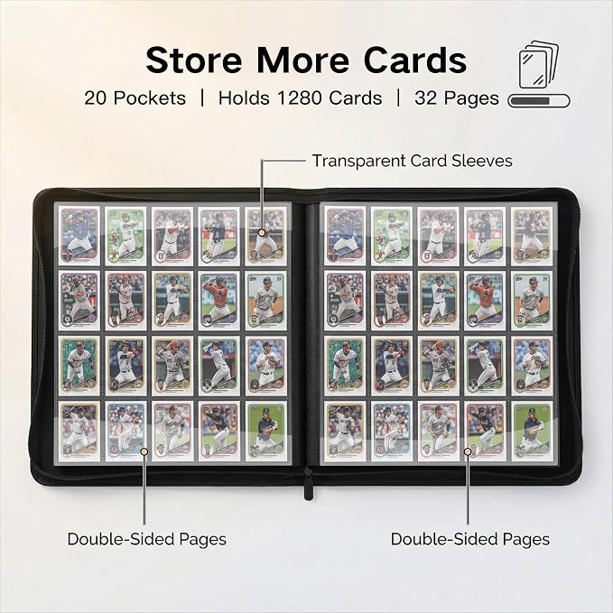 1280+ Cards 20 Pocket Card Binder Collector Card Album Trading Card Binder Ringless Trading Card Album Side Loading Compatible with TCG, Game & Sports Cards (Orange)