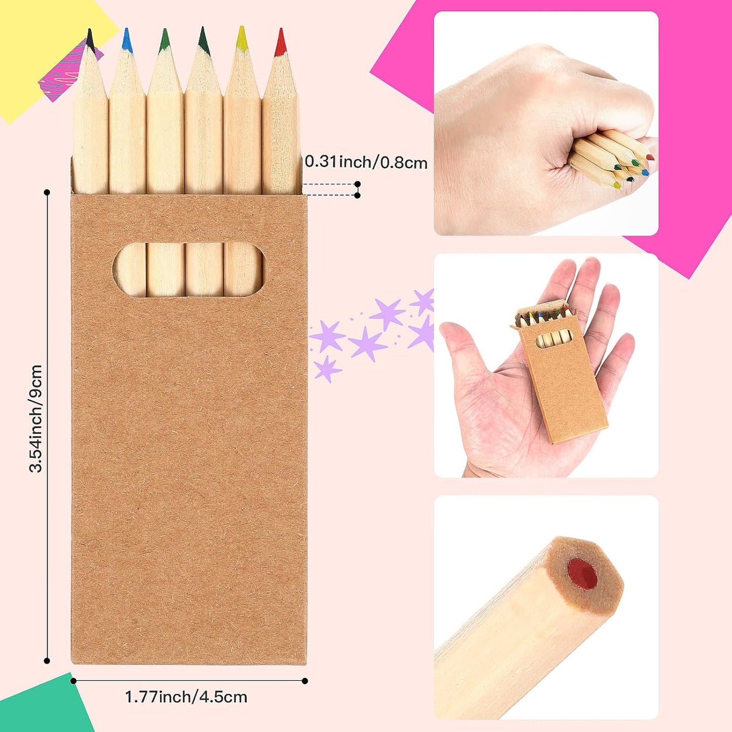 Faccito 600 Packs Mini Drawing Colored Pencils for Kids 3.5 Inch Portable Short Fat 6 Different color Pre Sharpened Pencils in Bulk for Children Painting Classroom School Supplies