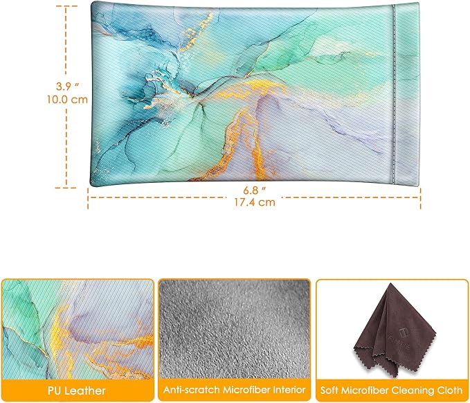 FINTIE Soft Eyeglasses Case with Cleaning Cloth, Portable Squeeze Top Vegan Leather Glasses Pouch, Sunglasses Eyewear Bag