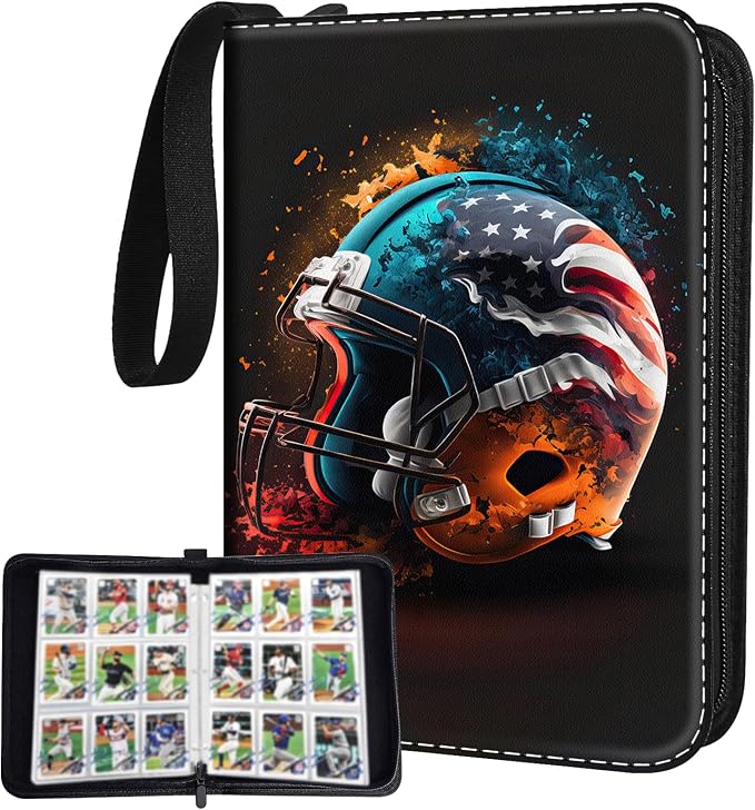 Football Card Binder,9-Pocket Book For 900 Cards,50 Removable Binders Football Binder,Football Card Holders Binder For Cards,Football Card Binder With Sleeves Football Card Book(Football Helmet)