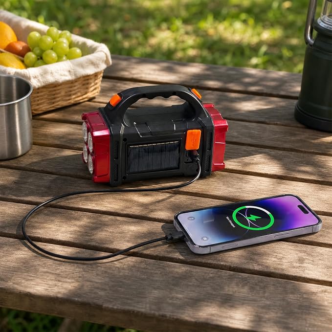 Solar Handheld Flashlight, 4 Lighting Modes Rechargeable LED Work Light, USB-C & Solar Powered Portable Lantern,Emergency Camping Light for Outdoor, Hiking, Power Outage (Red-1pcs)