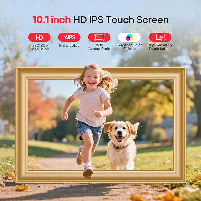 Frameo 10.1" WiFi Digital Picture Frame with 32GB Memory, 1280 x 800 IPS HD Touch Screen Electronic Photo Frame, Auto-Rotate, Slideshow, Wall Mountable, Share Photos/Video Remotely Anywhere