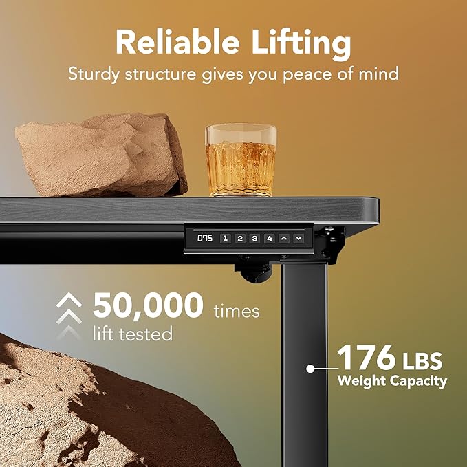 HUANUO Electric Standing Desk,63" x 28" Height Adjustable Desk, 4 Memory Height Settings, Sit to Stand Up Desk for Home Office, with Headphone Hook, Cable Manager, Grey