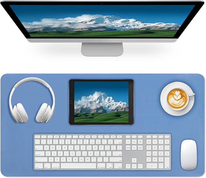 Leather Desk Pad Mat, Blue Desk Mat, 23.6" x 13.7" | Non-slip and Waterproof Computer Mat, Desk Protector for Office/Home, Desk Accessories
