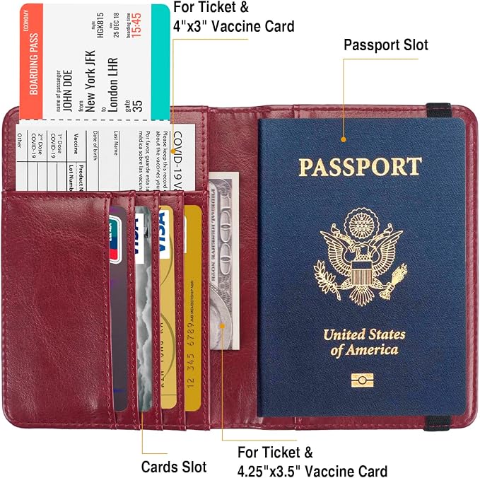 Premium Passport Holder for Travel RFID Blocking Passport Cover Slim | Passport Cover for Women Men Leather US Passport Wallet Case for Travel Passport Book Cover Travel Document Organizer Carrier