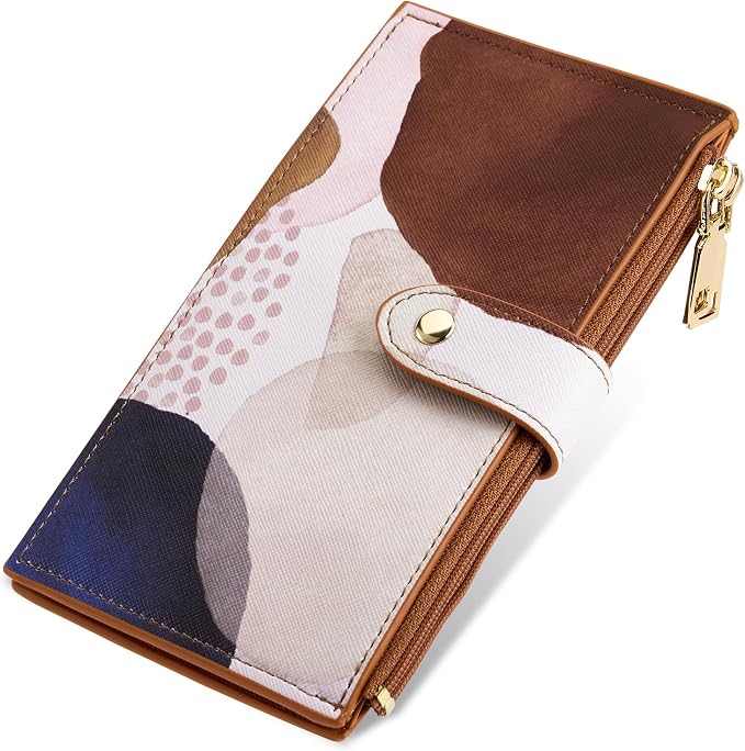Travelambo RFID Wallet Women Large Size Bifold Multi Card Wallet Case with Zipper Pocke Credit Card Holder for Women
