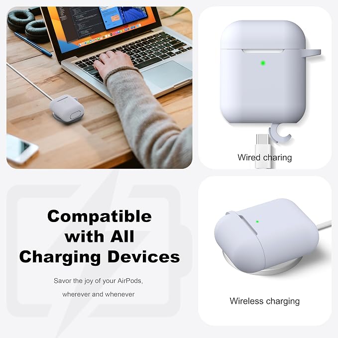 for AirPods 1/2 Case, Soft Silicone Protective Cover with Keychain and Cleaning Pen, Compatible with AirPods 2nd/1st Generation (2016/2019), Full Drop Protection Cover, Pebble