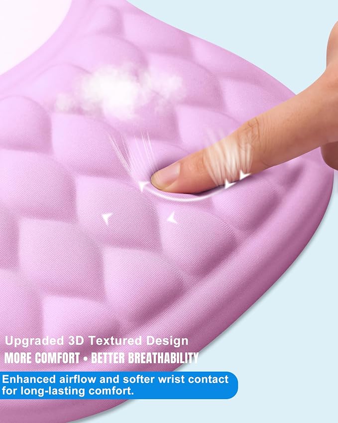 Ergonomic Mouse Pad with Sloped Memory Foam Wrist Rest | 3D Textured Wrist Cushion, Smooth Lycra Surface, Non-Slip PU Base, Comfortable Support for Office/Home Computer Desks