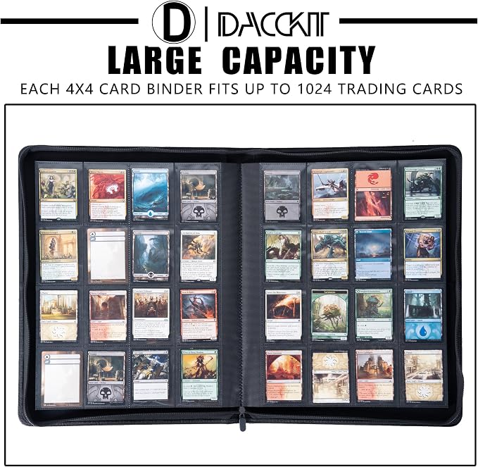 D DACCKIT Card Binder 16 Pocket - Fits 1024 Cards，Premium 4X4 Ringless Card Album with Sleeves for Trading Cards & Sports Cards（Model A，Navy Blue）