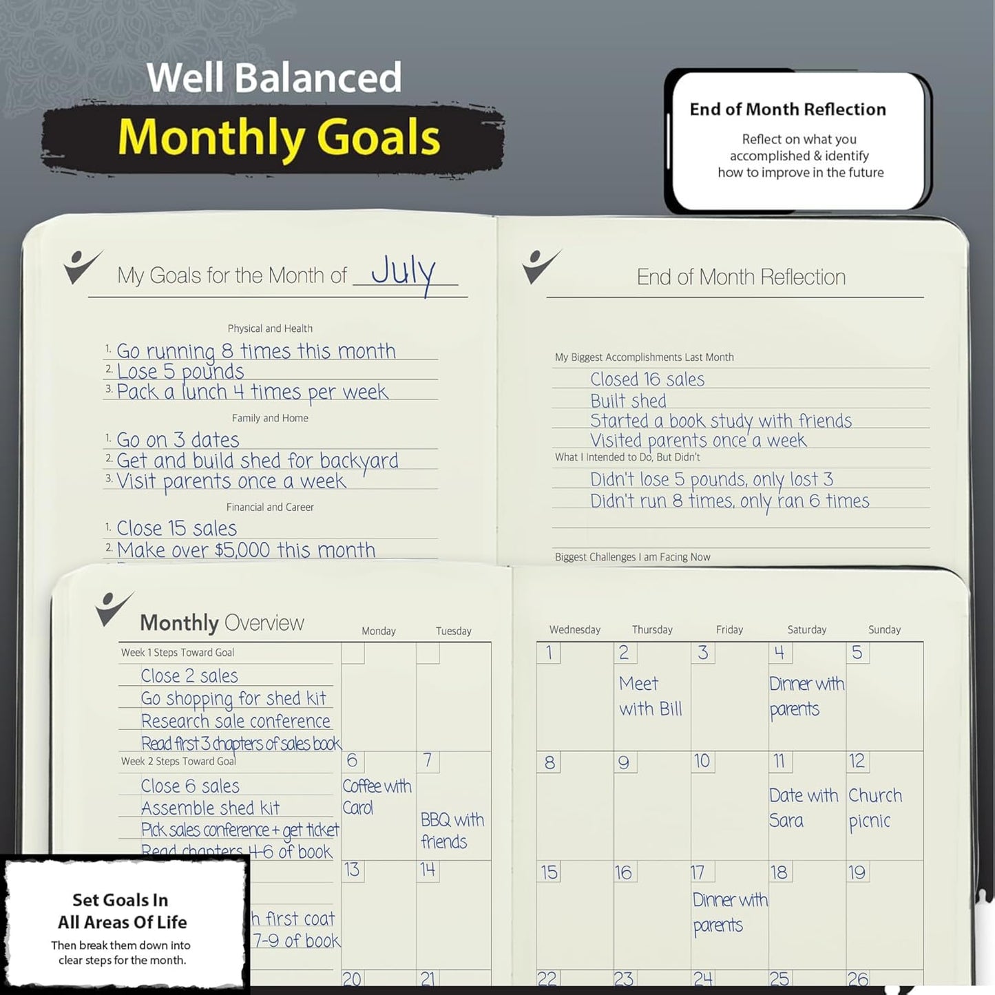 Undated Planner - 90 Day Guided Journal, 2024 2025 Weekly Organization, Productivity Habit Tracker, Inspirational, Life Setting, Leather, Almond Pages (black)