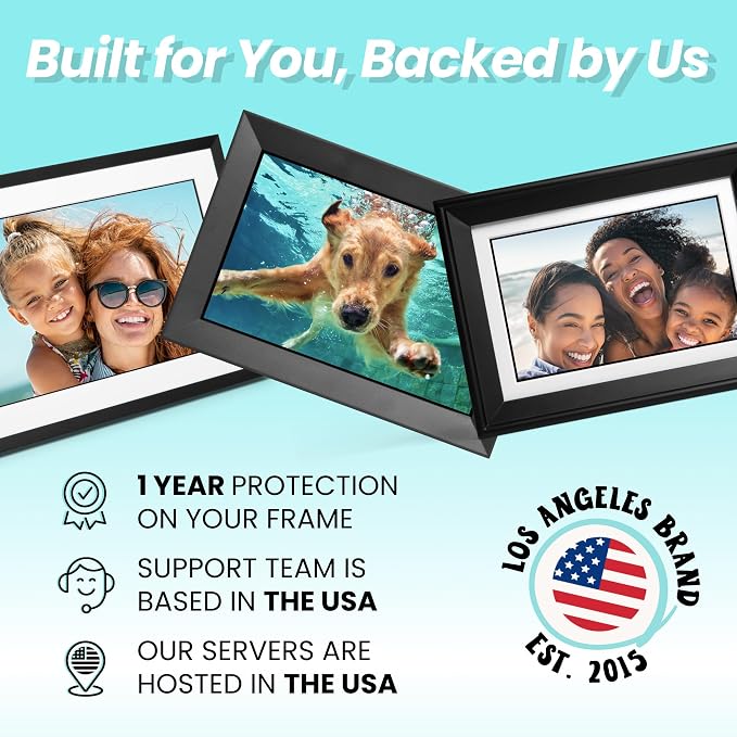 PhotoSpring No Subscription, 10in WiFi Digital Picture Frame, Email App Web, USA Company, 32gb Touch Screen, Play Videos up to 5min