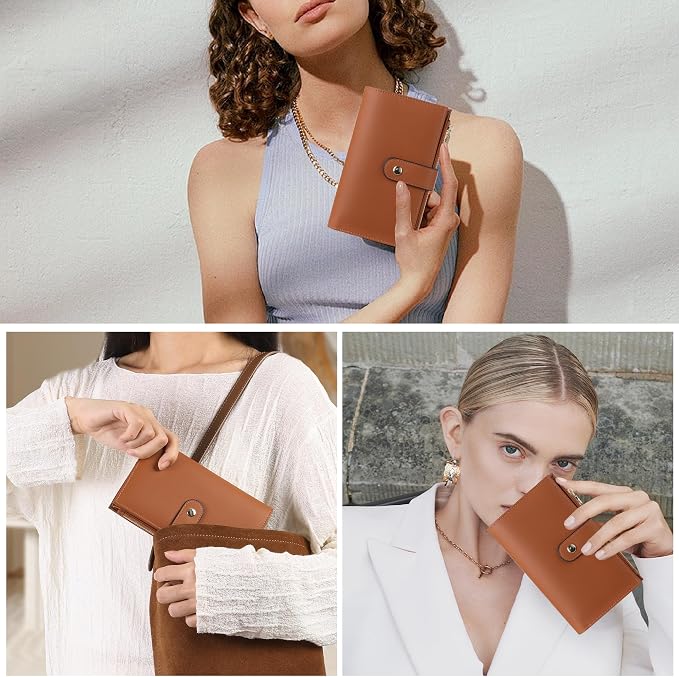 Wallet Women RFID Blocking Multi Cards Wallet Credit Card Holder for Women Large Capacity Lady Leather Trifold Travel Wallet with Passport/Pen Holder