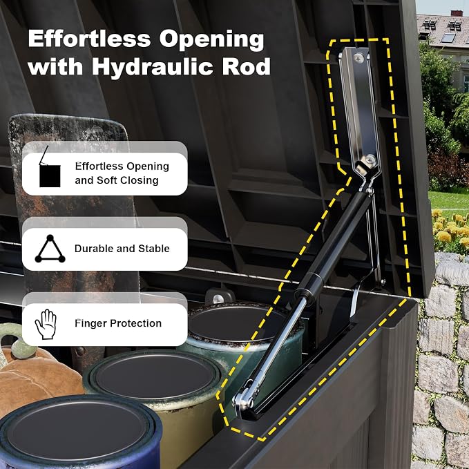 ROJIK 180 Gallon Outdoor Storage Box Waterproof-Patio Furniture Resin Deck Box, Garden Tools, Cushions, Pool Accessories Storage Bench with Lockable Lid and Side Handles (Black, 180 Gal)
