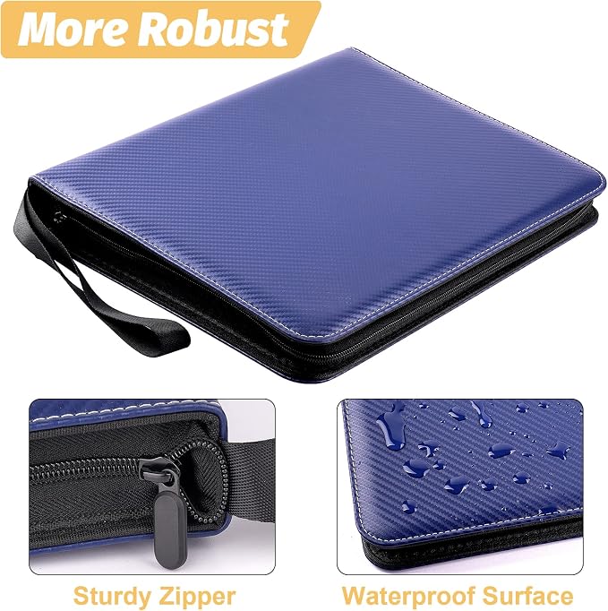 GERMUN 3 Ring 9 Pocket Zipper Card Binder, 720 Double Sided Standard PU Trading Card Album Folder for TCG & Sports Cards, Not Fit Top Loaders (Blue)