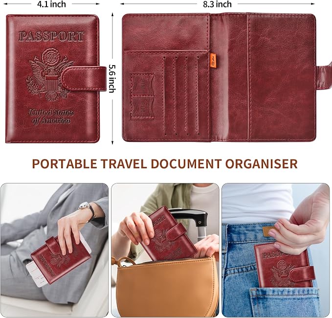 Herain Passport Holder for Travel Essentials, 2 Pcs Passport Cover Wallet Case Travel Gifts Women Men Family, RFID Passports Book Card Holders Travels Cruise Accessories Must Haves