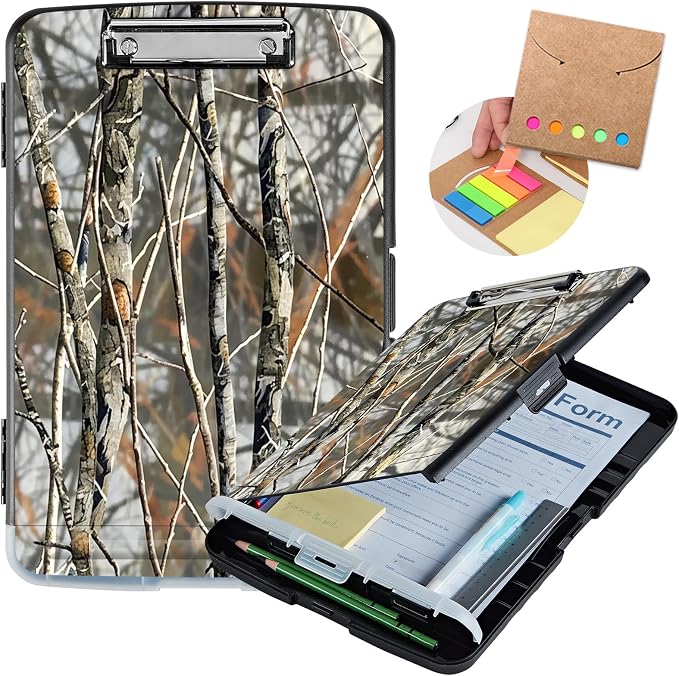 Clipboard with Storage,Storage Clipboard with Pen Holder,Heavy Duty Plastic Storage Clipboard with Low Profile Clip,Teacher Must Haves,Clipboard Folder,Office Supplies,Branch -1337