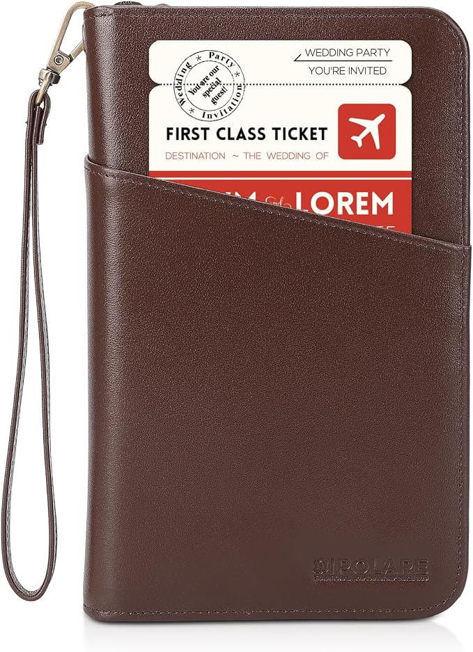 Polare Full Grain Leather Passport Holder Cover Case for Men and Women RFID Blocking Family Travel Wallet Holds 6 Passports (Coffee)