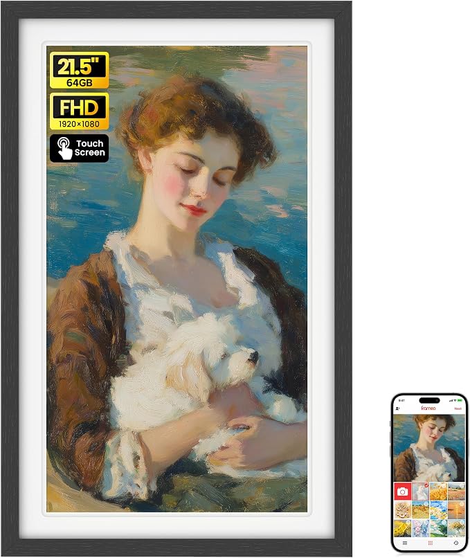 BIGASUO 21.5" Large Digital Picture Frame 64GB, Frameo Digital Photo Frames WiFi with 1920x1080 FHD IPS Touch Screen, Share Photos/Videos Via Frameo App/USB/SD, Photo Gifts for Parent and Grandparent