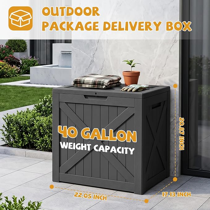 40 Gallon Package Delivery Boxes for Outside, Resin storage box with an X-shaped design, Storage Cabinet for Parcel Shipping & Storage