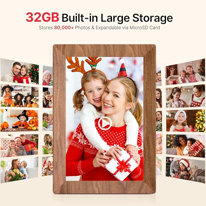 Frameo 10.1" Digital Picture Frame, Smart WiFi Digital Photo Frame with 1280x800 HD IPS Touch Screen 32GB Memory Auto-Rotate Wall Mounted, Share Photos/Videos from Phone Anywhere - Brown