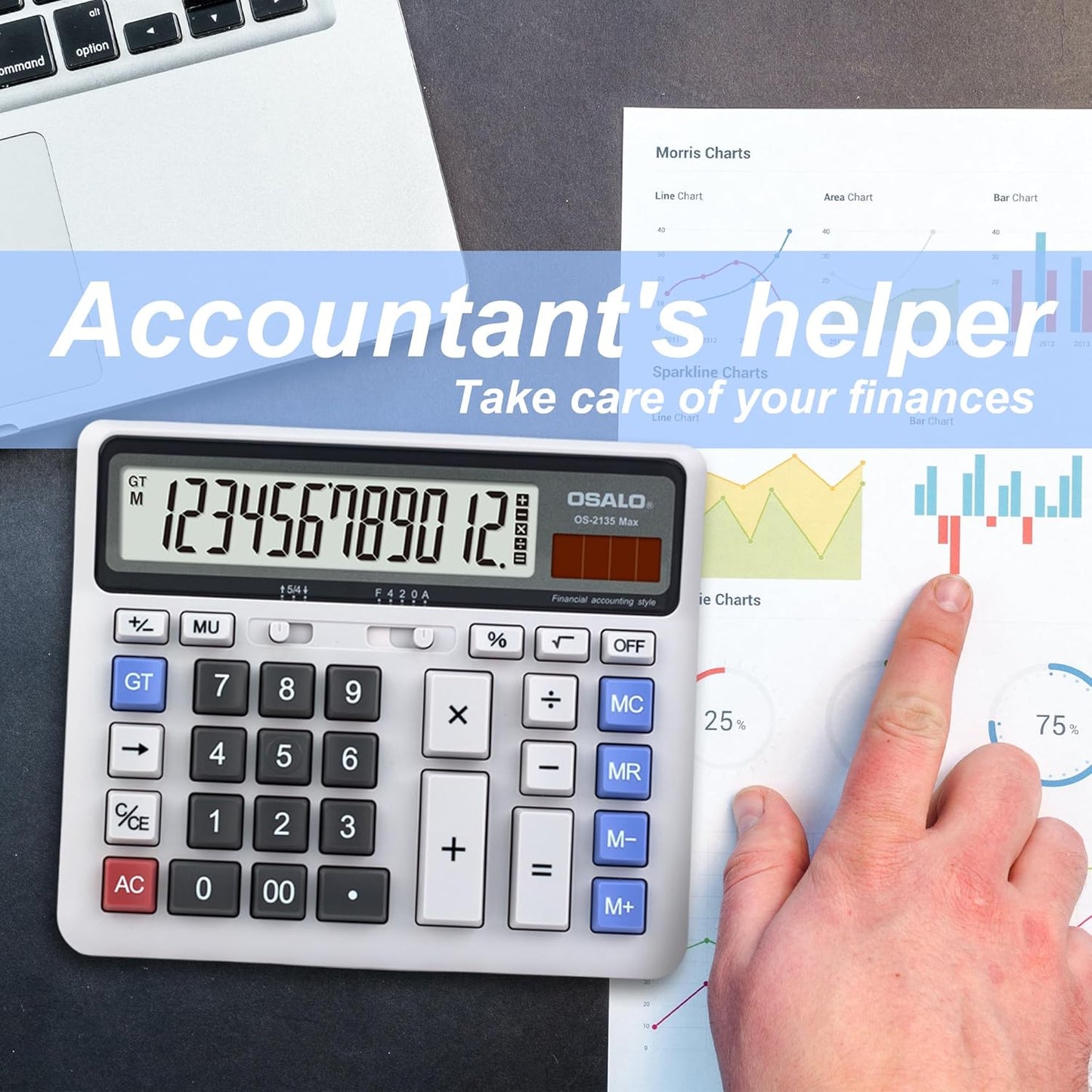 Desktop Calculator Extra Large LCD Display 12-Digit Big Number Accounting Calculator with Giant Response Button, Battery & Solar Powered, Perfect for Office Business Home Daily Use(OS-2135)