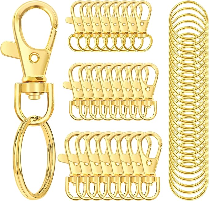 100PCS Swivel Snap Hooks with Key Rings, Premium Metal Swivel Lobster Claw Clasps Assorted Sizes (Large, Medium, Small) for Keychain Clip Lanyard, Jewelry Making, Crafts, Gold