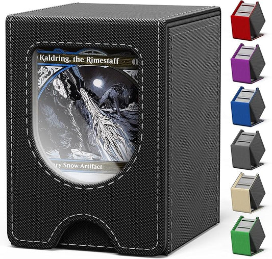 Card Deck Box for MTG Commander, Card Case Holds 100+ Double-Sleeved Cards, Magic Card Box Fits for TCG/PTCG/CCG Card with 2 Dividers (Black&Gray)