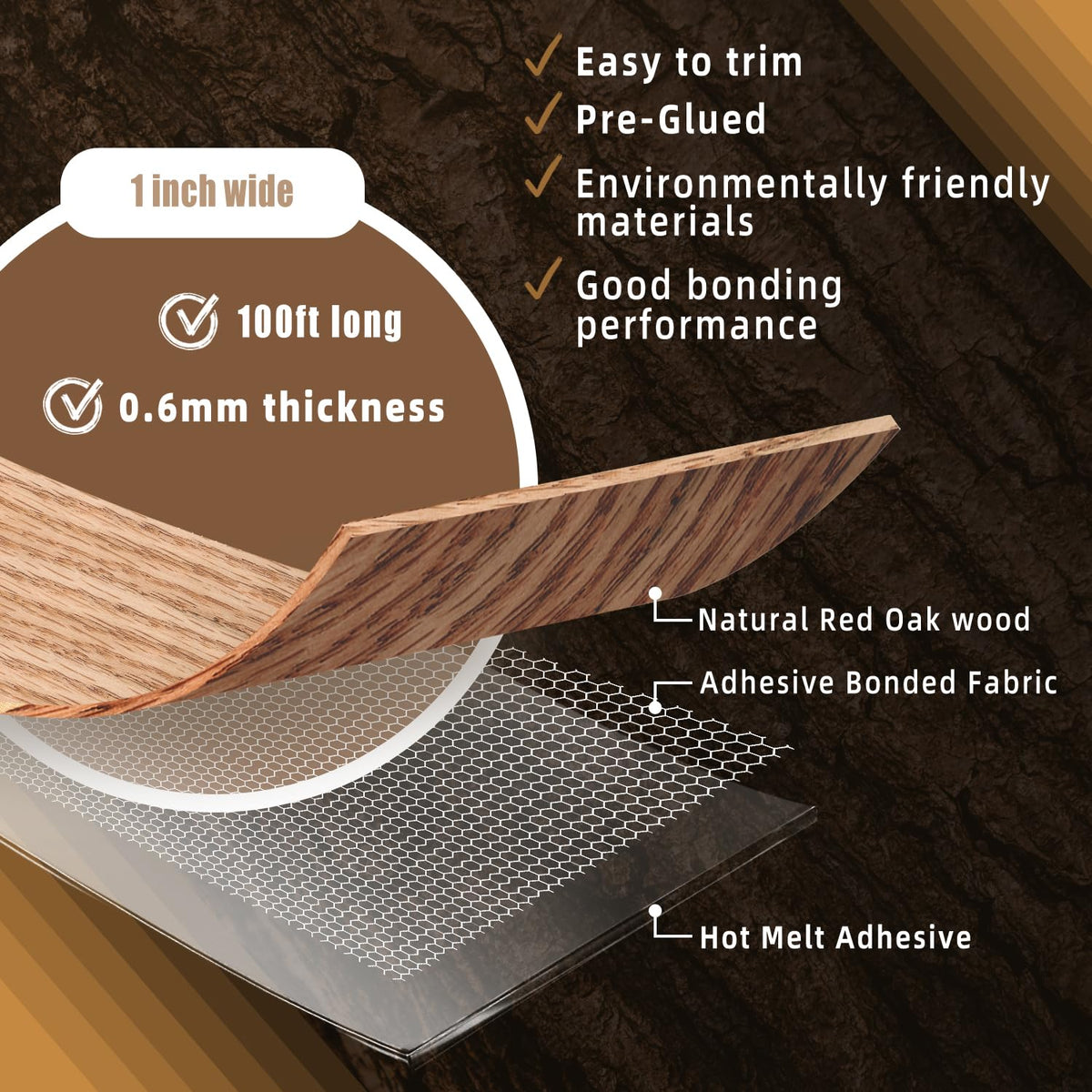GSCIT Club Red Oak Edge Banding, 1 inch x 100ft roll of Veneer Plywood Edge Banding Preglued Flexible, Wood Tape Banding for Cabinet Repair