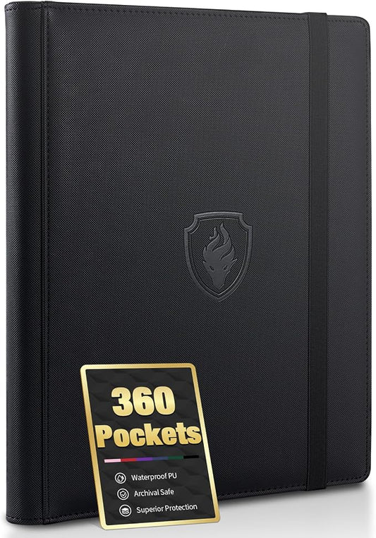 Premium 9 Pocket Card Binder for 360 Cards, Fabmaker PU Cover Trading Card Binder, Sturdy Card Collection Album, Sleek Card Holder Folders for Game Cards & Sports Cards, Black