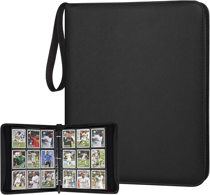 GERMUN 3 Ring 9 Pocket Zipper Card Binder, 720 Double Sided Standard PU Trading Card Album Folder for TCG & Sports Cards, Not Fit Top Loaders (Black)