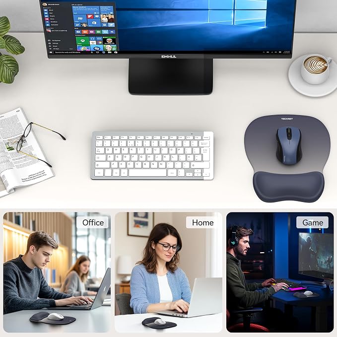 TECKNET Gel Ergonomic Mouse Pad with Wrist Rest, Non-Slip PU Base, Gradient | Comfortable Gel Cushion, Pain Relief, Smooth and Waterproof Surface, Mouse Pad with Wrist Rest for Office, Gaming and Study
