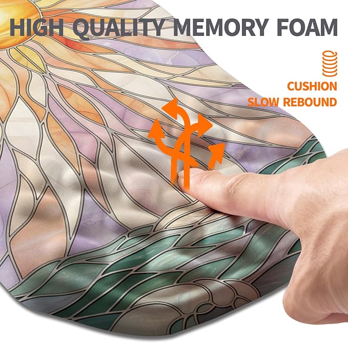 Ergonomic Slope Mouse Pad Wrist Support, Wrist Rest Mousepad for Carpal Tunnel Pain Relief with Massage Bulge and Slow Rebound Memory Foam (12x8 inch, Sun God)