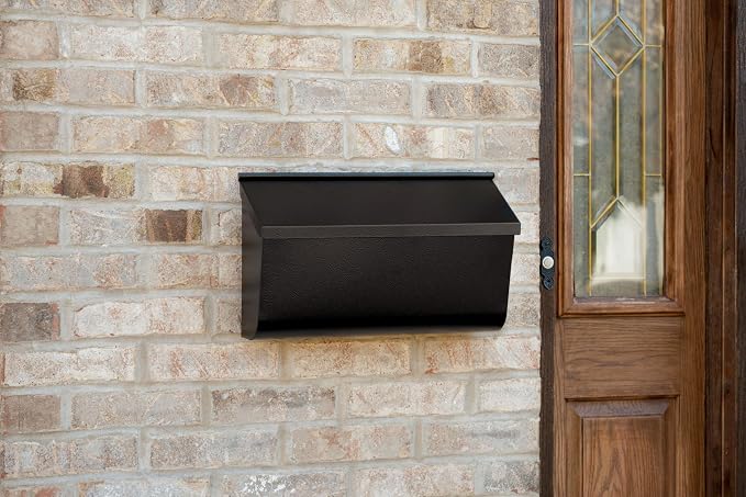 Architectural Mailboxes Woodlands Steel Wall Mount Mailbox, Textured Black | Galvanized steel build for outside with weather-resistant outdoor construction and a rust-resistant powder-coat finish.