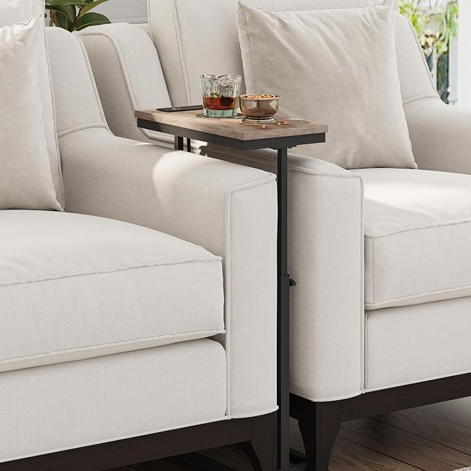 TUTOTAK End Table with Charging Station, Side Table, Tall Couch Table | Sofa Table, for living Room, Bedroom, Greige TB01BG084
