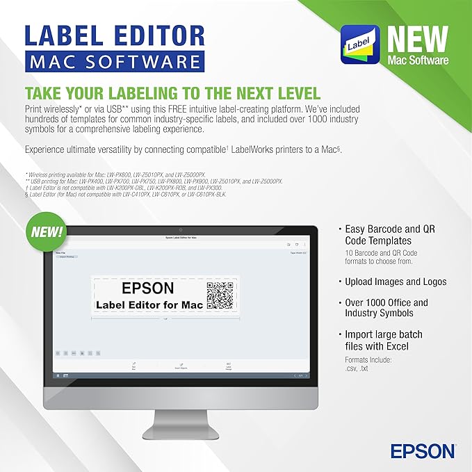 LABELWORKS Epson LW-Z5010PX-B Industrial Label Maker and Bonus Bulk 1" Black on White Vinyl Tape - Complete Printer Kit with Accessories, Bulk Label Roll B224VTBWPX, Desktop Printer