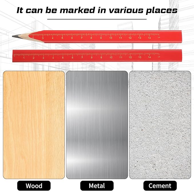 Clabby 10 Pcs Carpenter Pencils 7 Inches Flat Octagonal Hard Black Woodworking Construction Pencils Heavy Duty with Sharpener Utility Knife Eraser for Contractor Carpentry Worker Project Kits