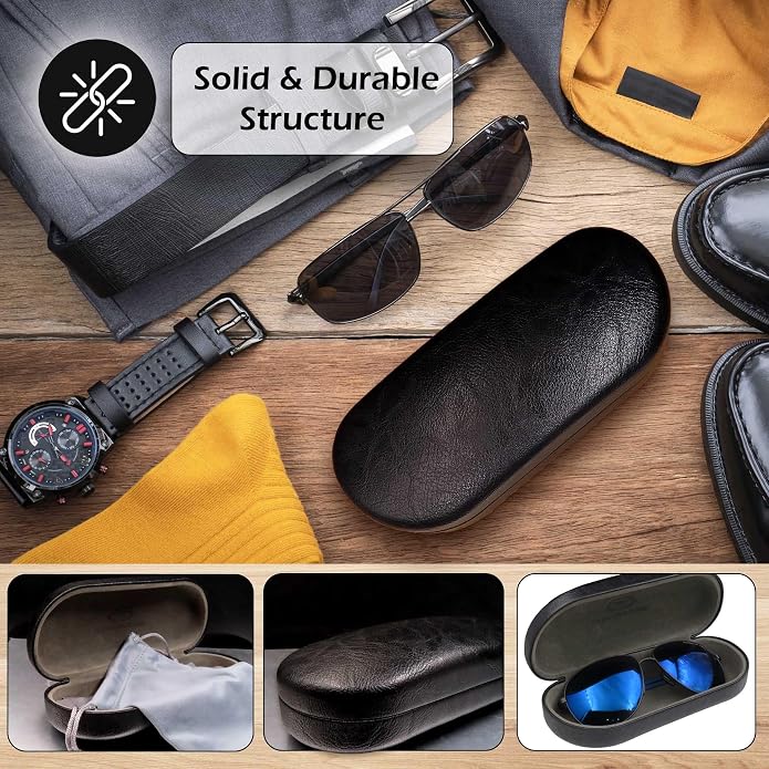 MyEyeglassCase - Large Sunglasses Case - Glasses Holder with Pouch & Cloth - Eyeglass Hard shell Medium - Extra Large frames