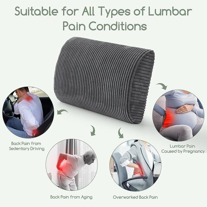 Lumbar Support Pillow for Recliner Chair/Accent Chair/Couch, Extra Large Memory Foam Back Support Cushion for Elderly, Recliner Cushions for Back Rest, Pain Relief, Reading, Washable Cover, Dark Grey