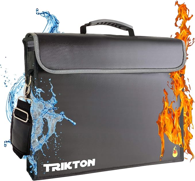 Fireproof and Waterproof Document Bag XL 16x12x3.5 with TSA Lock, Fits Legal Files, High-Viz Design, Lock Box for Travel and Documents, Developed by USA Engineers and Firefighters (Black)