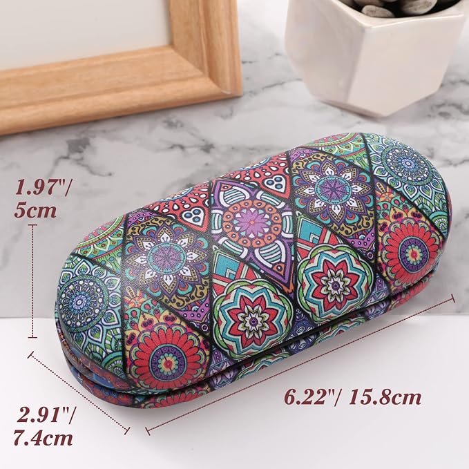 MoKo Double Eyeglass Case, Contact Lens Case with Mirror Tweezers Remover, 2 in 1 Double Sided Portable Contact Lens Box Holder Container Storage Kit Sunglasses Pouch for Men & Women, Rhombic Datura